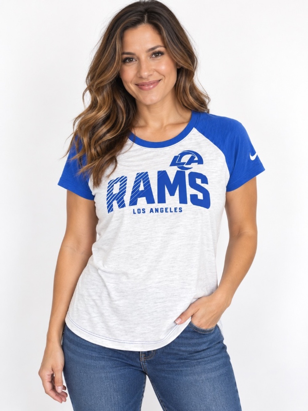Nike Los Angeles Rams Women’s T-Shirt Blue Gray NFL Football Size L